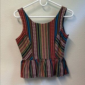 Monteau Red and Blue Sleeveless Peplum Tank Top